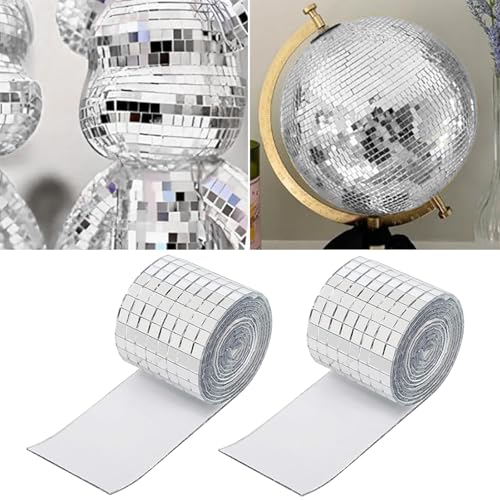 Bamyli 2 Rollen Mosaik Spiegel 2928 Stück Spiegel Mosaik Fliesen Disco Kugel, Selbsthaftende Mosaikfliesen Quadratische Glasspiegel Mosaikfliesen Spiegel 5x5mm für DIY Handwerk Dekoration (Silber)