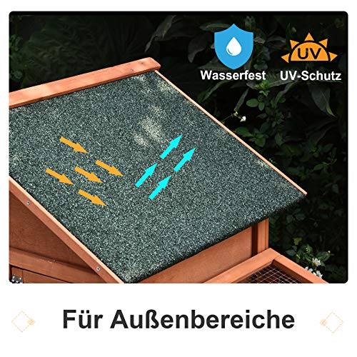 PawHut Kleintierstall Kleintierkäfig mit Asphaltdach Freilaufgehege Doppelstöckig Tannenholz Natur 144 x 64,5 x 100 cm – Bild 5