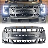 AMERICAN MODIFIED Grille Compatible with 2015-17 Ford F150, Replacement Front Grill w/ DRL & Off-Road Lights, Matte Black