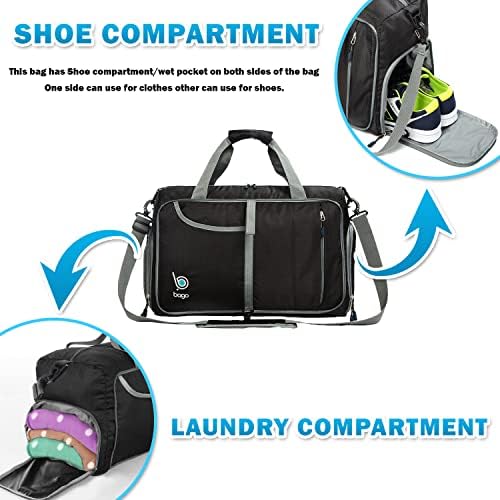 Bago Gym Bags for Women and Men - Small Packable Sports Duffle Bag for Women with Shoe Compartment and Wet Pocket (Black2)