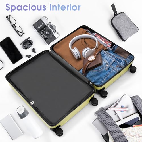 Image of Hardside Luggage Sets, Lightweight Wave Suitcase with Spinner Wheels, Green /Black