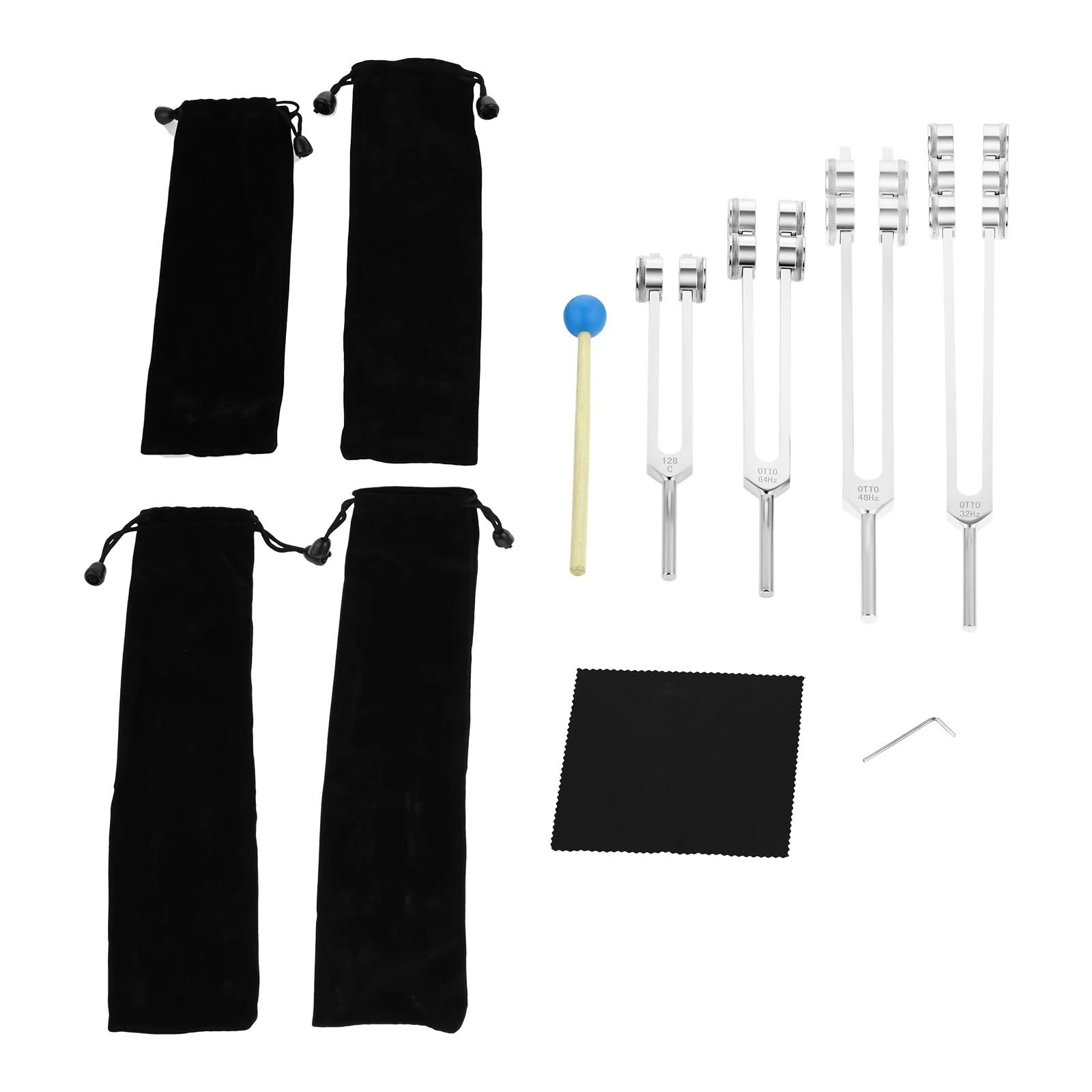 1 Satz Stimmgabel-Set 32 ​​Hz, 48 Hz, 64 und 128, gewichtete 4er-Gabeln mit Taschenset