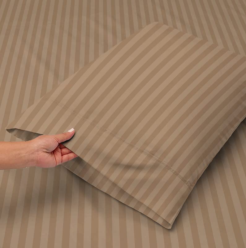 Image of BSB HOME 210 TC Premium Glace Cotton Striped /Lining Plain Bedsheet for Double Bed King Size with 2 Pillow Covers for Home-Hotels-Guest House- Beige