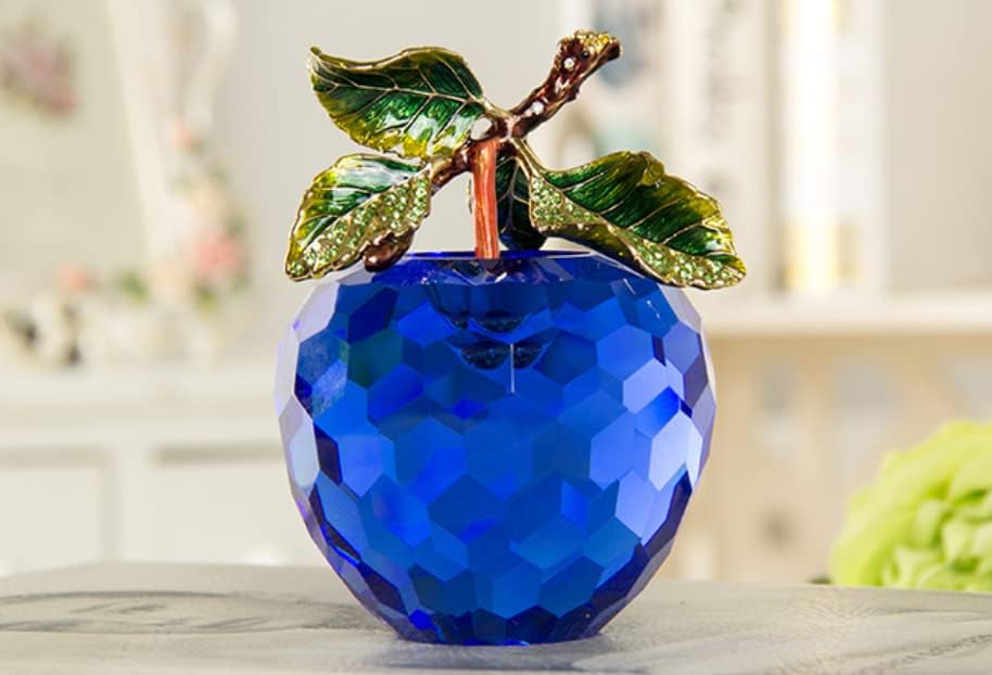 クリスタル オーナメント ブルー アップル ガラス フルーツ 置物 文鎮 ハンドメイド アート ギフト クリスマス 誕生日 オーナメ