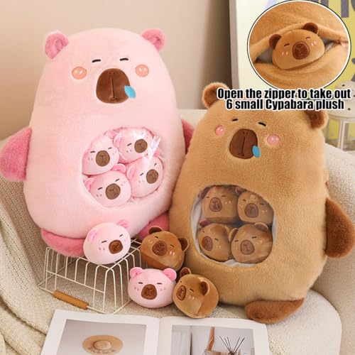 Capybara Stuffed Animal Kawaii Capybara Plush with 6 Cute Babies Bag of Capybara Plushies Pillow Stuffed Toys for Girls Boys Gifts,Pink - Image 3