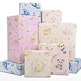 Larcenciel Papier Cadeau- Motif de Dinosaure Licorne Mignon, Papier Cadeau Anniversaire pour Enfant, Emballage Cadeau Kraft Coloré pour Anniversaire, Vacances, Noel, Toute Occasion(5 Feuilles,70x50cm)