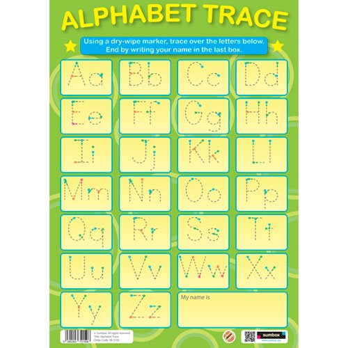 SumboxEducational English Alphabet Trace Writing Wall Poster 2150,Multicolor,29.70 x 42.00 cms