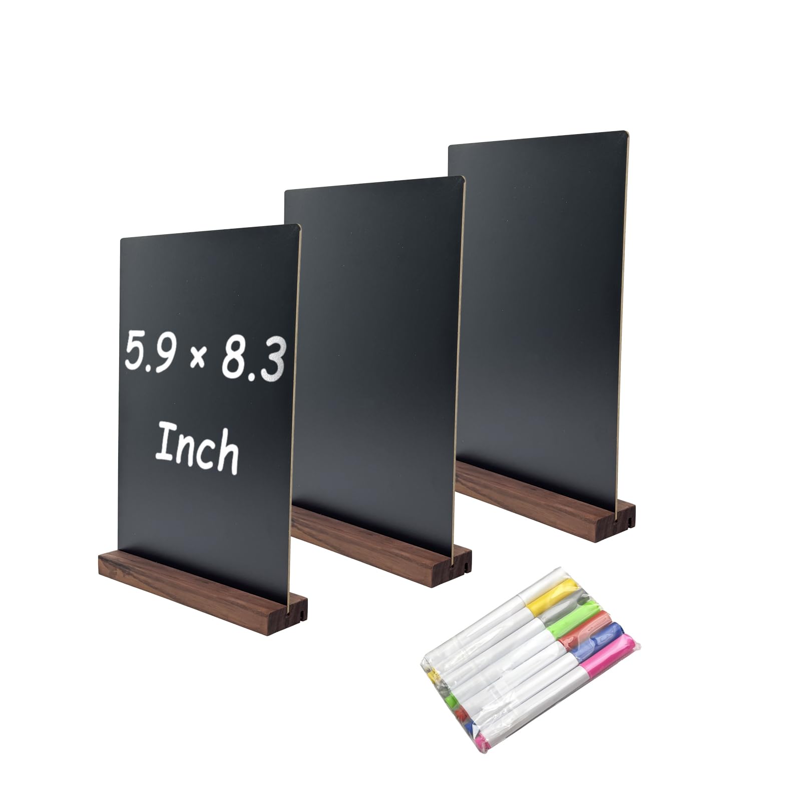 Hniuyun 3 Pack Tabletop Chalkboards, 8.3x5.8 Inch Double-Sided Menu Board with Wood Stand, Reusable Message Sign for Bars, Restaurants, Stores, and Cafes