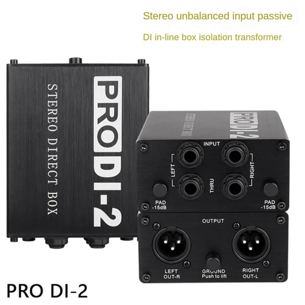 Caja Directa EstéReo Pasiva Prodi-2, Caja DI De Audio, Caja De InyeccióN Directa, Convertidor De Audio De 2 Canales DI para Bajo Y Guitarra De Bajo Ruido