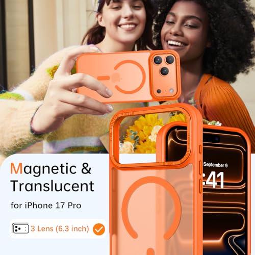 Image of BENTOBEN Magnetic for iPhone Pro Case Translucent Matte Pro Phone Case Slim Shockproof Women Men Girls Boys Protective Cover Cases for iPhone Pro 6.1 inch, Orange