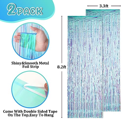 Image of Voircoloria 2 Pack 3.3x8.2 Feet Neon Iridescent Foil Fringe Backdrop Curtains, Tinsel Streamers Birthday Party Decorations, Fringe Backdrop for Graduation, Baby Shower, Gender Reveal, Disco Party