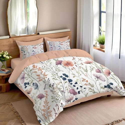Housse de couette fleurs 140x200cm infroissable avec zip pratique
