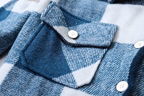 SANGTREE Girls Flannel Shirt Jacket Button Down Long Sleeve Plaid Shacket, Plaid Jacket Blue, 9-10 Years = Tag 1604