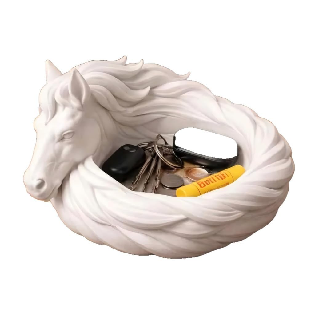 Horse Catchall Bowl for Keys, Jewelry & Coins, 7-Inch Decorative Horse Bowl, Equestrian Home Decor, Entryway Organizer, Horse Lover Gift for Women & Horse Enthusiasts (White)