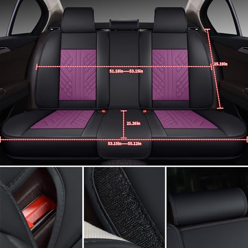 Image of GXT Bench Seat Cover, Premium Faux Leather Bench Seat Covers for Trucks - Universal Fit for Most Sedans SUV Pick-up Truck, Durable for Long Lasting Protection(Black and Purple)
