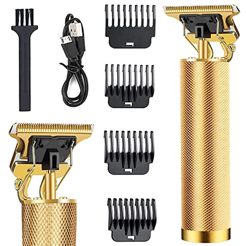 Professional T-Blade Hair Trimmer and Grooming Kit - Cordless, Rechargeable Electric Clippers for Men's Beard and Hair Pro Barbers (Gold)
