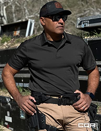 Cqr Men's Polo Shirt, Long And Short Sleeve Tactical Shirts, Dry Fit Lightweight Golf Shirts, Outdoor Upf 50+ Pique Shirt, Frost Essential Black, Large #TOP3