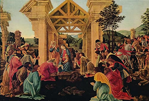 Peinture murale Botticelli l'Adoration des mages, tableau affiche en toile déco 60x90 cm