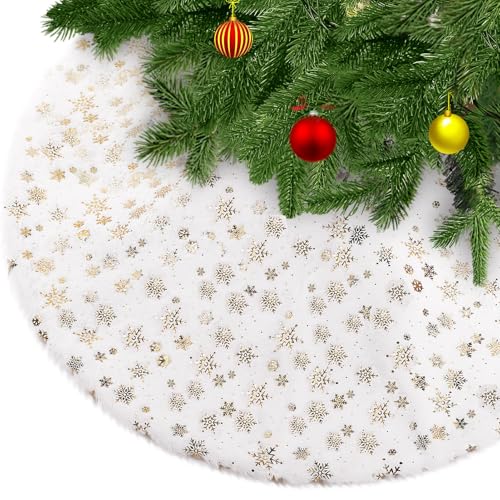 KONVINIT Rojo Falda de Árbol de Navidad Peluche Falda Arbol Navidad Cubre pie Arbol de Navidad Christmas Tree Skirt con Lentejuelas de Copos de Nieve,78cm/90cm/122cm