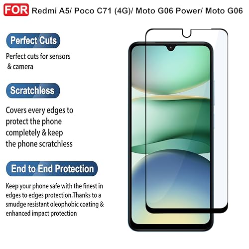 Image of CEDO Tempered Glass for Redmi A5 / Poco C71 (4G) / Moto G06 Power /Moto G06 | Screen Protector Full HD Quality Tempered Glass Anti-Scratch Edge to Edge Coverage with Easy Installation Kit (Black)