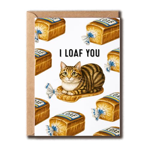 NKPDesigns I Loaf You カード - かわいい愛の挨拶 - 駄洒落バレンタイン - カップル記念日 - 猫好きのための完璧なカード - ボーイフレンドへのギフト- Gf