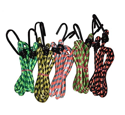 SARTHAK® High Strength Elastic Nylon and Polyester Bungee/Shock Cord Cables for Bikes, Multi Color Luggage Strap Tying Rope with Hooks (Set of 5-4FT, 5FT, 6FT, 7FT and 8ft one Each)