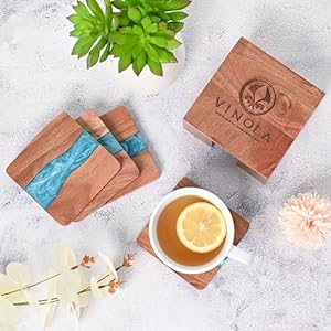 Woodcoasterswithresinsetof4cupcoasterswithholder4x4inchesuniquehandmadeaestheticallypleasingforhomeofficebardecormodernrusticbluecoasters Urban Country Home Decor Wood coasters with resin set of 4 cup coasters with holder 4 x 4 inches unique handmade aesthetically pleasing for home office bar decor modern rustic blue coasters urban country home decor