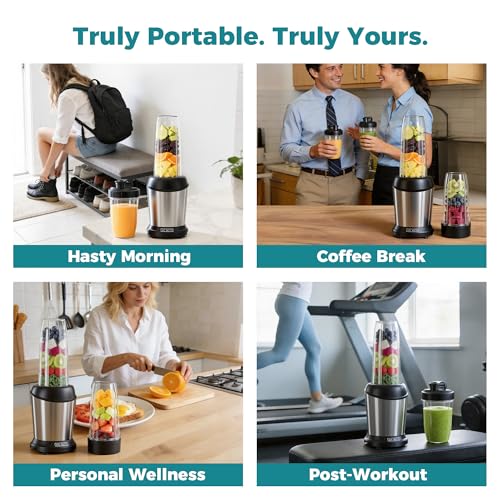 Image of NEWBULIG Smoothie Blender for Kitchen, Blenders for Smoothies with 17 24 34 oz BPA-Free Portable Cups, Small Blender Personal Smoothie Maker with Safety Lock, Crushing, Grinding, Mixing, Silver