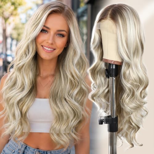 SAPPHIREWIGS Balayage Blonde Wave 13x4 Synthetic Lace Front Wig 26 Inch