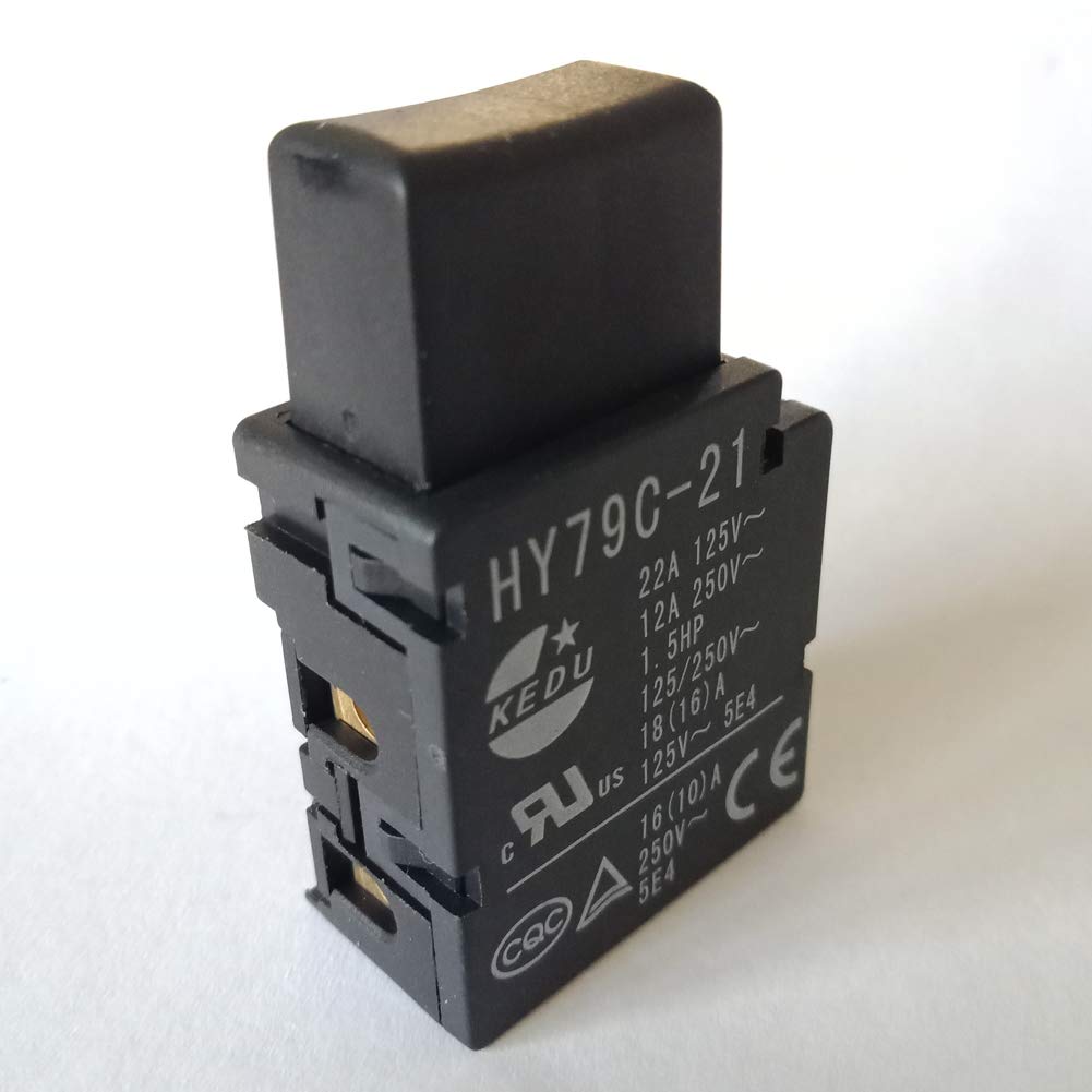 KEDU HY79C-21 Interruptor de disparo Interruptores pulsadores con botón autobloqueante para máquina de corte Taladro eléctrico Cortacésped 125/250V 22/12A pack de 2