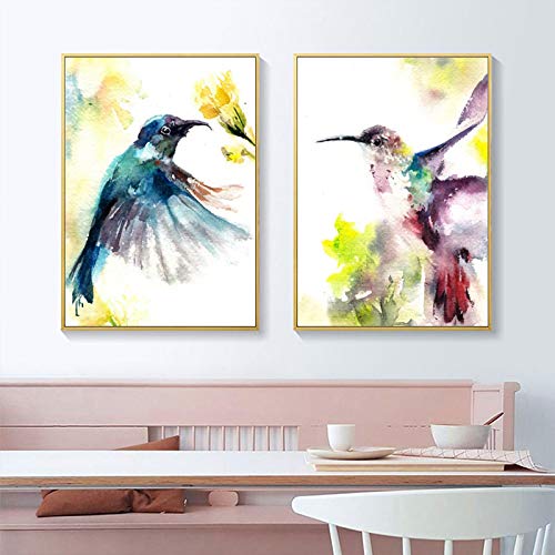 Peinture aquarelle colibri déco murale poétique pour chambre bébé