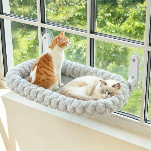Image of AMOSIJOY Foldable Cat Window Perch with Cloud-Soft Cushion Bed, XL Gray