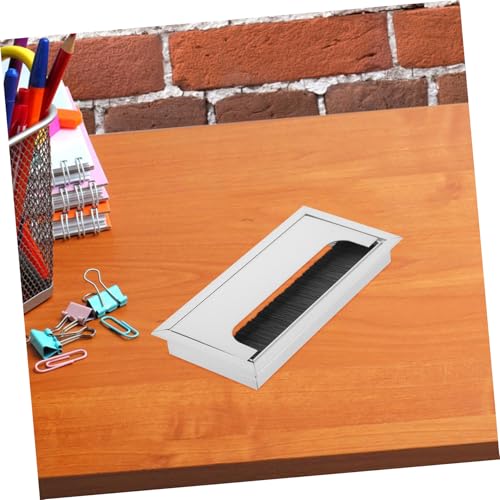 Tapa de agujero para cables de aleación de aluminio, diseño cuadrado elegante para gestión eficiente de cables, con cepillo antipolvo para oficina y hogar miniatura 7