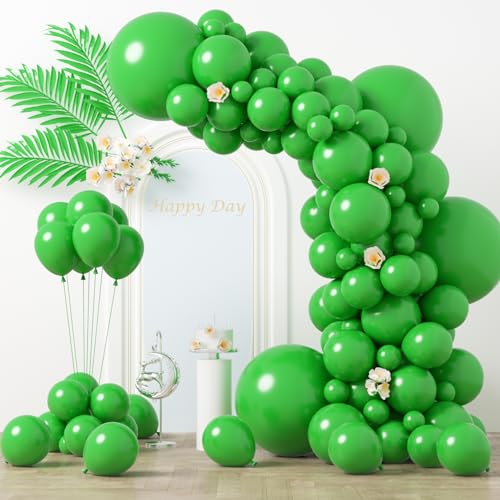 Image of Voircoloria 130pcs Green Balloons Different Sizes 18 inch 12 inch 10 inch 5 inch Party Latex Balloons for Birthday Dinosaur Baby Shower St. Patrick's Day Summer Jungle Forest Safari Party Decorations