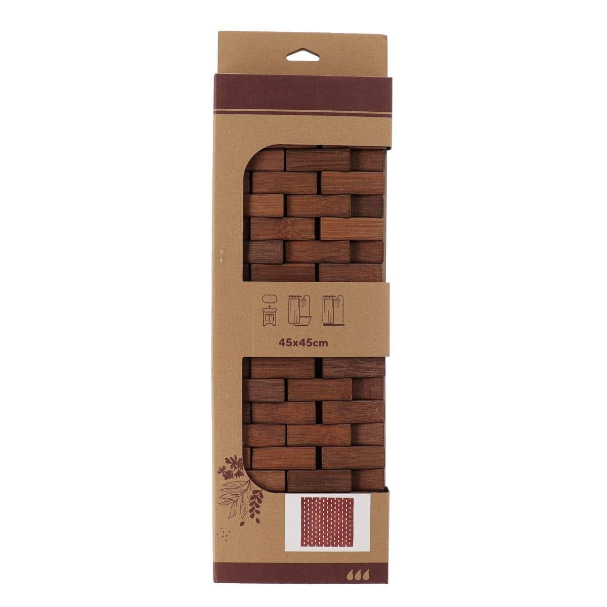 Tendance - Caillebotis Bambou Antidérapant 45x45 cm - Marron - Salle de Bain - Tapis