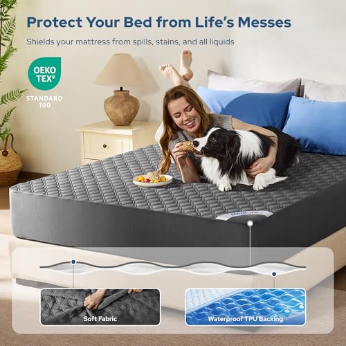Image of BEDLORE 2 Pack Waterproof Mattress Protector,Cal King Size Mattress Pad Noiseless with Deep Pocket Fitted for 6 inch-18 inch,Soft Breathable Dirt Proof Bed Mattress Cover Washable for Home,Bedroom,Hotel(Gray)