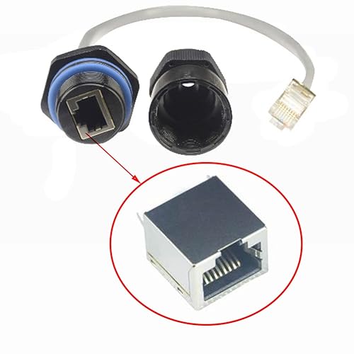 Miniatura 10 de ANMBEST 2 piezas de montaje en panel RJ45 conector impermeable M25 Cat55e6 Ethernet LAN Cable acoplador con escudo Cat6 cable de red LAN al aire