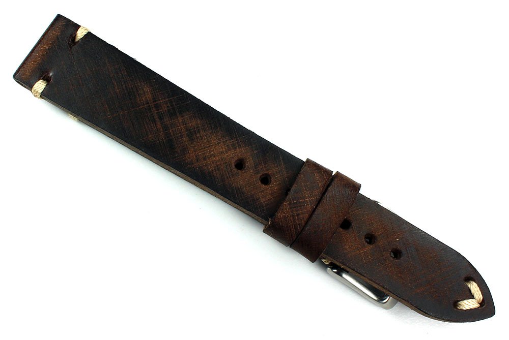 Sulla męski skórzany pasek do zegarka Vintage szczotkowany 18 mm ciemny brąz