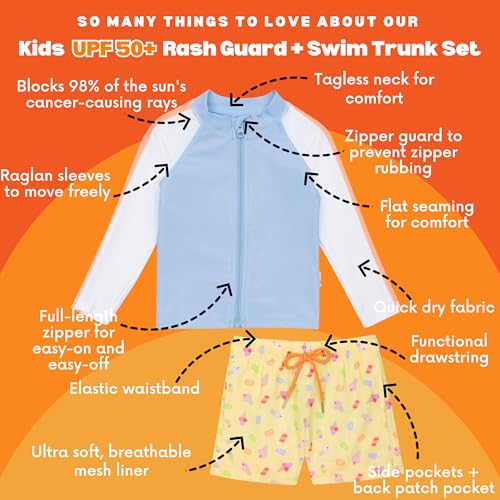 Image of SwimZip Boys' Long Sleeve Rash Guard & Swim Shorts Set - UPF 50+ Sun Protection