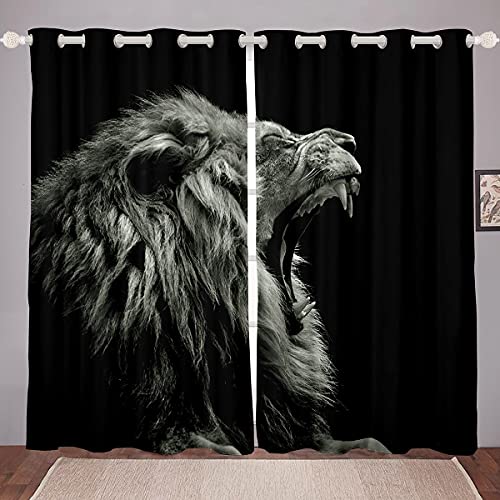 Erosebridal Lion Window Curtains Black And White Curtains For Youth Child Adult,Wild Animal Curtain Wildlife Draperies African Safari Animals Bedroom Decor 104"X63" #TOP29