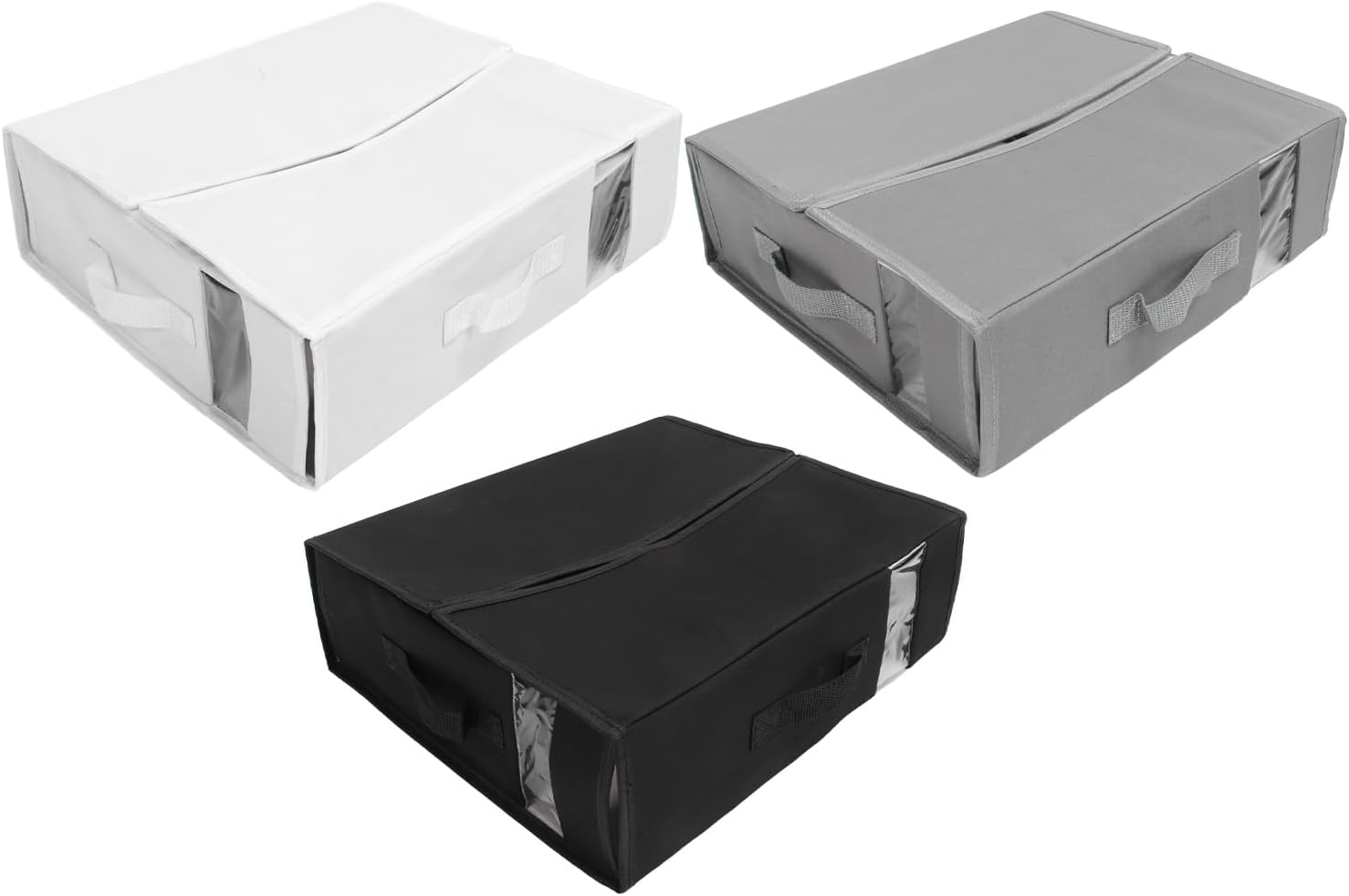 Pssopp 3Pcs Foldable Sheet Organizer Boxes, Sheet Storage Organizer Container with Handle Window for Clothes Sheet Duvet Cover