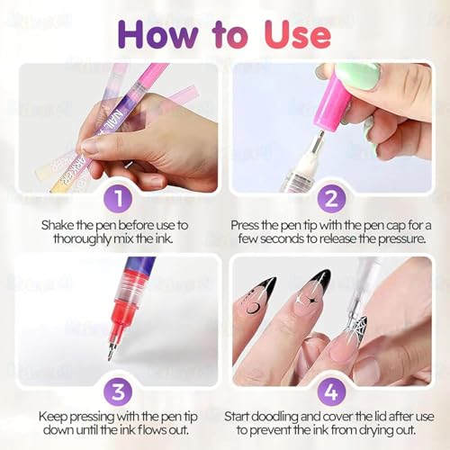 Image of Kidology 12 Colors DIY Nail Art Pens Set | 0.5mm Ultra Fine Nail Art Marker Pens | Quick Dry Waterproof Nail Polish Pens for DIY Nail Painting | Nail Art Kit for Women & Kids