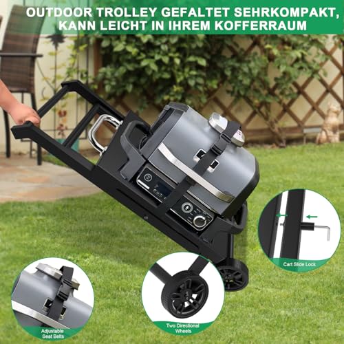 WELL GRILL Ständer Faltbarer Grillständer für Ninja Woodfire OG700 Series, BBQ Grilltisch Grillwagen mit Beistelltisch für Ninja Zubehör Elektrogrill OG701EU CI100EU CB350EU