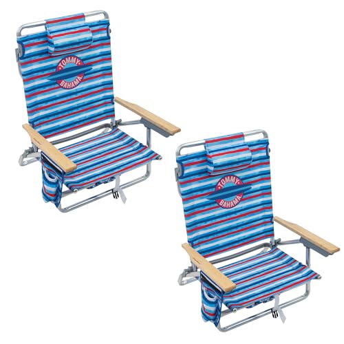 Tommy Bahama 2-Pack 5-Position Classic Lay Flat Backpack Beach Chair with Cooler and Cup Holder,...