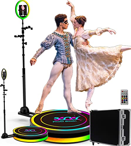 fohatu 2022 Nouveau Photomaton 360 Cabine Photo Automatique Spinner Plateforme Vidéo Caméra D'équipement De Prise Surround Tournant Le Degré Rotation Selfie,with Flight Case, 115cm/45.27inch Cover