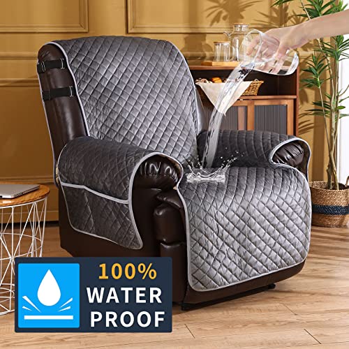 Image of Velvet Recliner Covers Non Slip Waterproof Large Recliner Chair Covers for Leather Chairs Reversible Recliner Sofa Cover for Living Room Recliner Furniture Protectors Covers for Dog Pets 28 inch