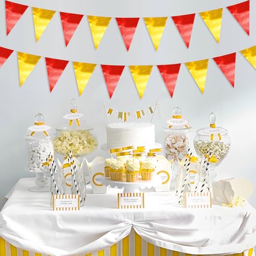 Image of 65FT Red Gold Glitter Triangle Pennant Banner Flag Metallic Bunting Fabric Garland for Christmas Graduation Anniversary Birthday Engagement Wedding Anniversary Casino Party Decorations Supplies