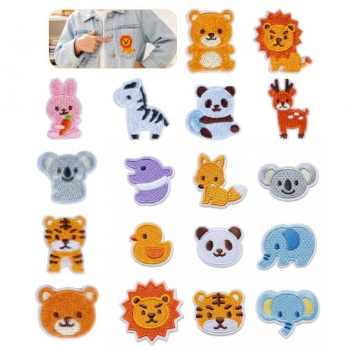 18 Pcs Cute Animal Iron On Patches, Sew On Embroidered Applique Patches for Clothing, Fabric Stickers Repair Patch for Kids Clothes Jeans Jackets Hats Backpacks Bags