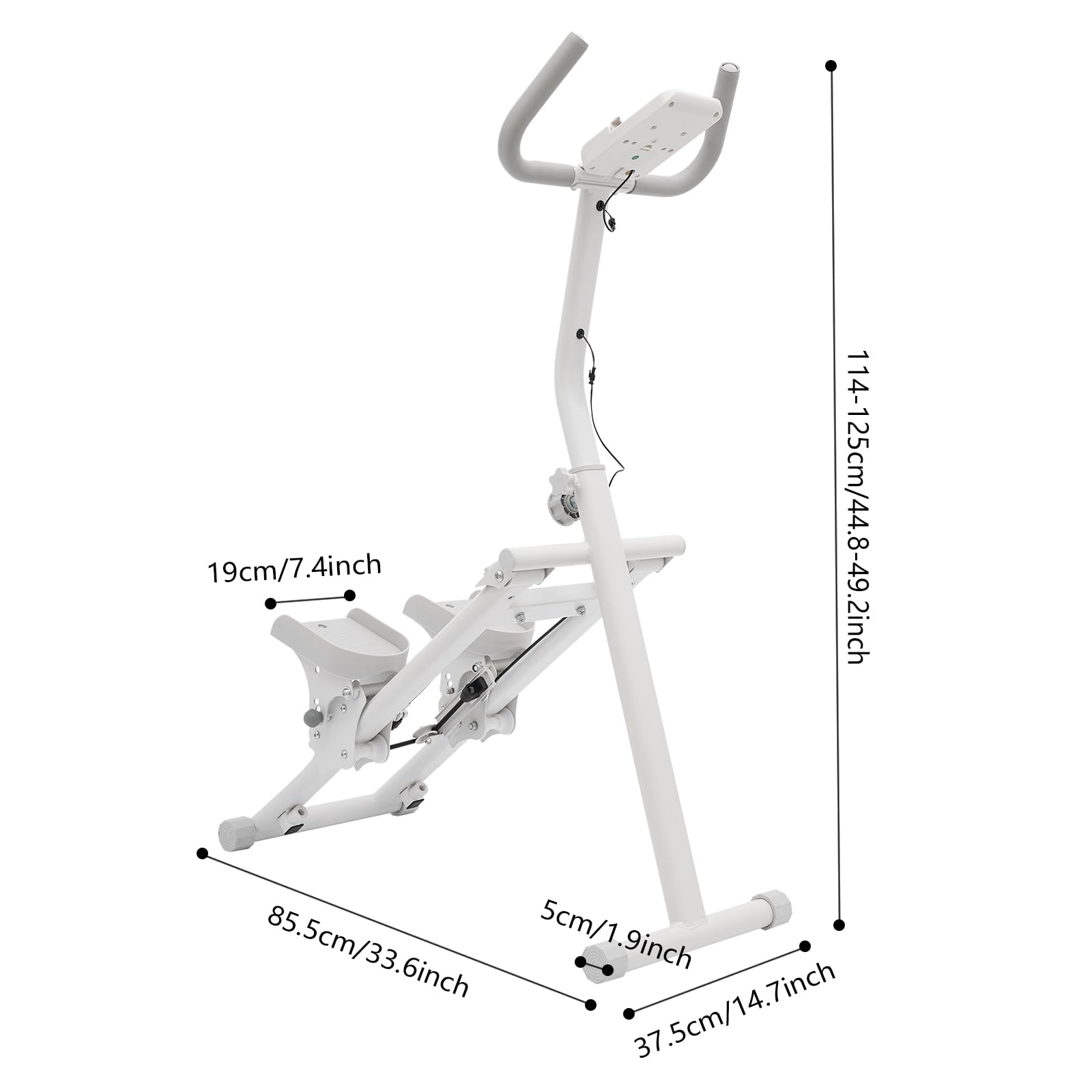 Weiß Kletter-Stepper-Gerät Hause, klappbares Treppen Klettergerät Vertikaler Treppensteiger, für Heim-Fitnessstudios, kommerzielle Fitnesscenter, Schlafzimmer und Wohnzimmer 37,5 * 85,5 * 114-125 cm