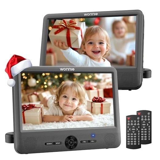 WONNIE 10" Car DVD Players, Portable DVD Player Dual Screen Play Two Different or The Same Movie with 2 Headrest Mount, 5 Hours Rechargeable Battery, Last Memory, AV Out&in, Support USB/SD/Sync TV